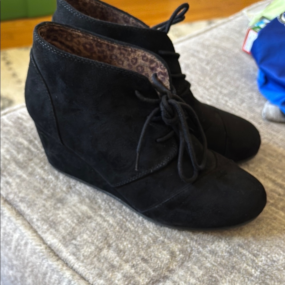 Girls Black Wedge Ankle Boots